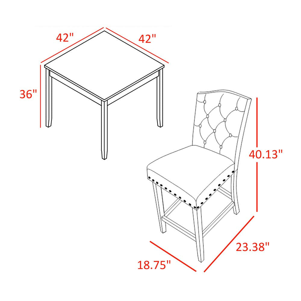 Phy 5pc Counter Table and Chairs Set Nailheads Tufted Gray Fabric Black By Casagear Home BM316474