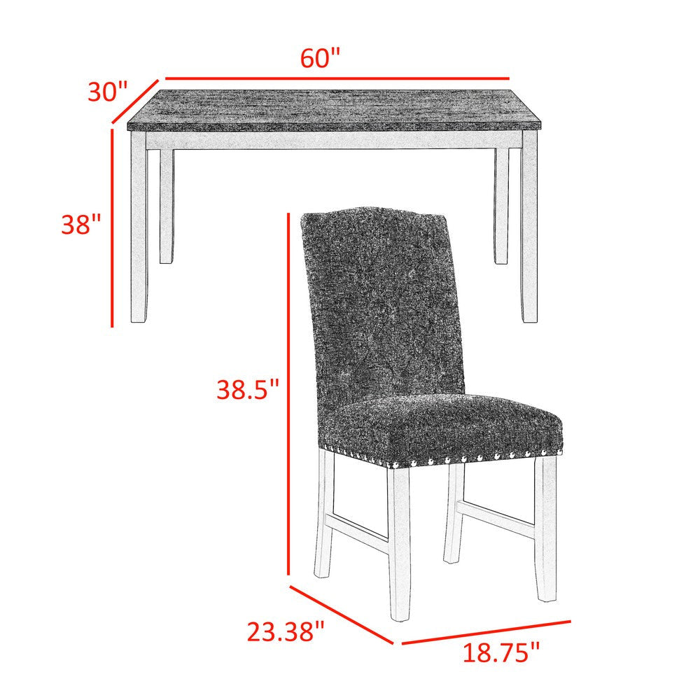 Phy 5pc Dining Table and Chairs Set Nailheads Tufted Gray Fabric Black By Casagear Home BM316476