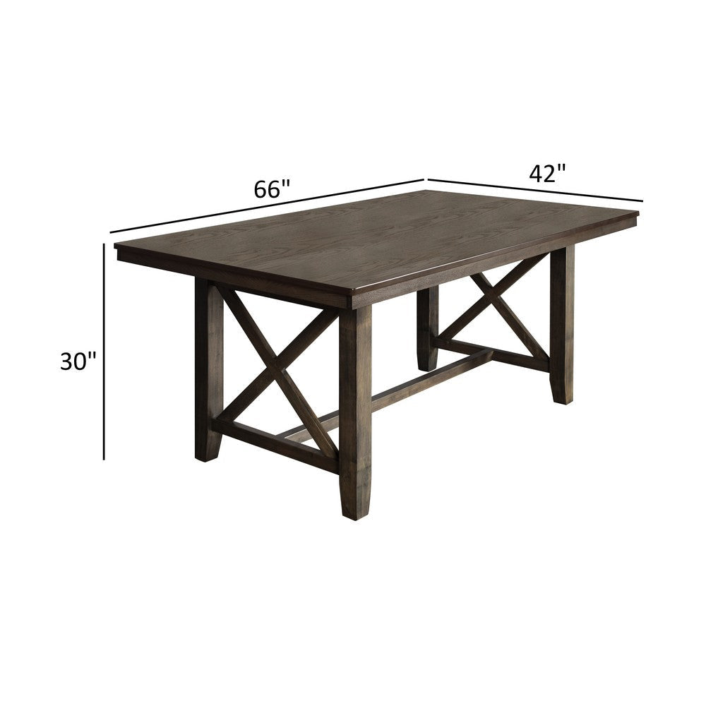 Luo 66 Inch Dining Table Rustic Crossed Base Rectangular Brown Wood Top By Casagear Home BM316478