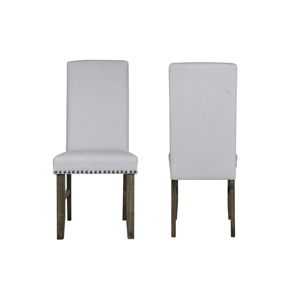 Luo 19 Inch Dining Chairs Set of 2 Nailhead Trim Gray Fabric Brown Wood By Casagear Home BM316479