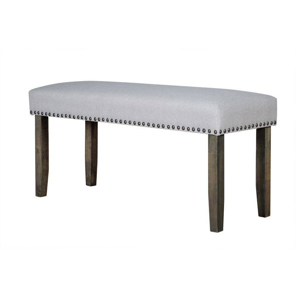 Luo 43 Inch Dining Bench Nailhead Accent Soft Gray Upholstery Brown Wood By Casagear Home BM316480