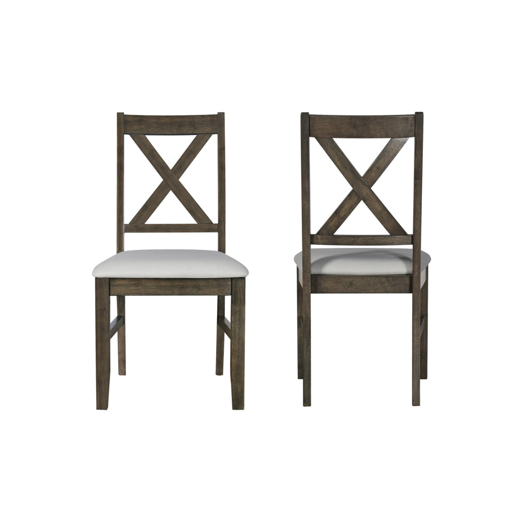 Dow 20 Inch Dining Side Chair Set of 2 Gray Padded Seat Brown Cross Back By Casagear Home BM316482