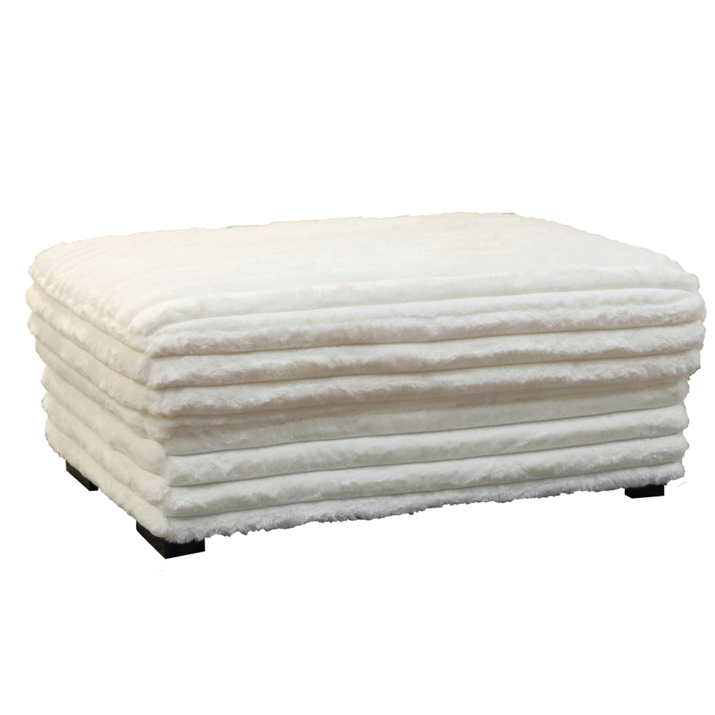 Ezo 41 Inch Ottoman Layered Plush White Fabric Upholstery Modern By Casagear Home BM316483