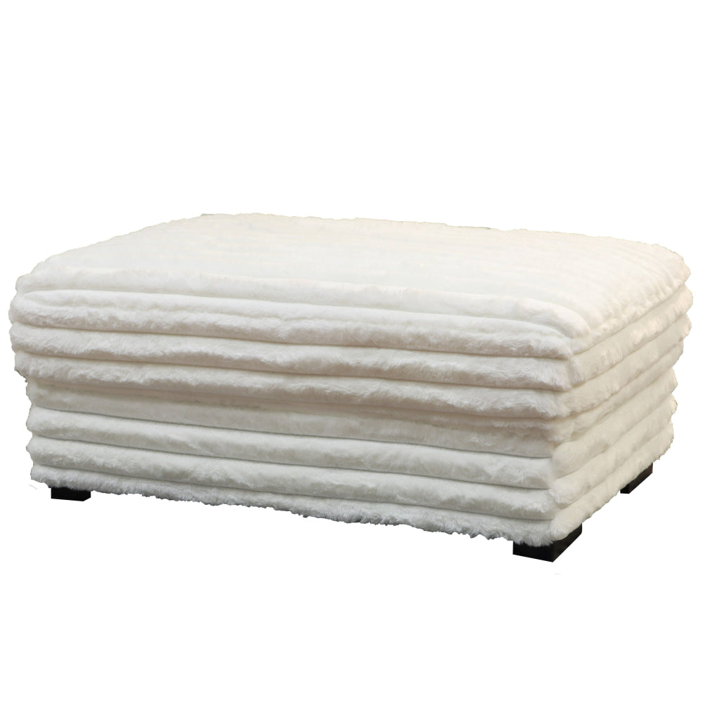 Ezo 41 Inch Ottoman Layered Plush White Fabric Upholstery Modern By Casagear Home BM316483