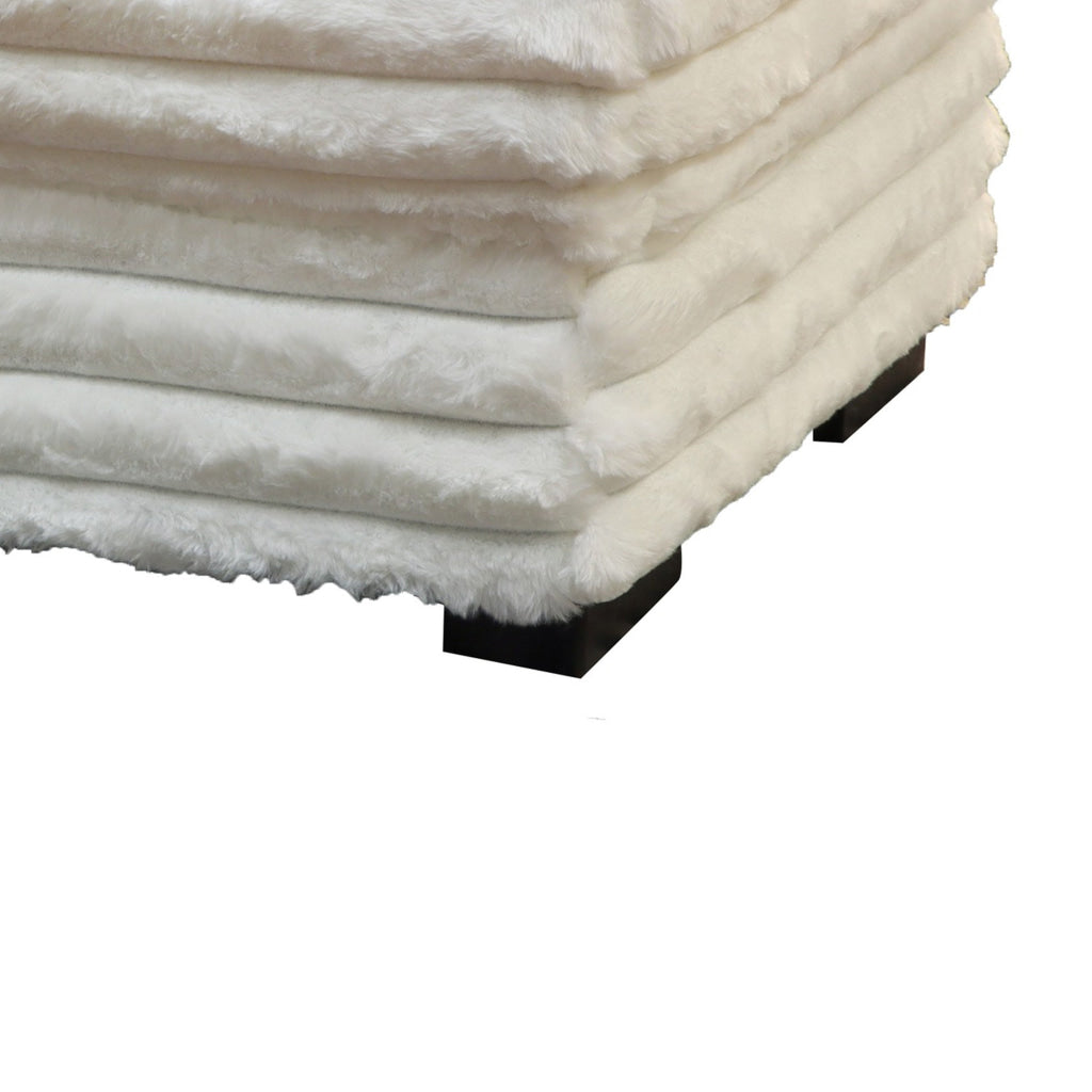 Ezo 41 Inch Ottoman Layered Plush White Fabric Upholstery Modern By Casagear Home BM316483