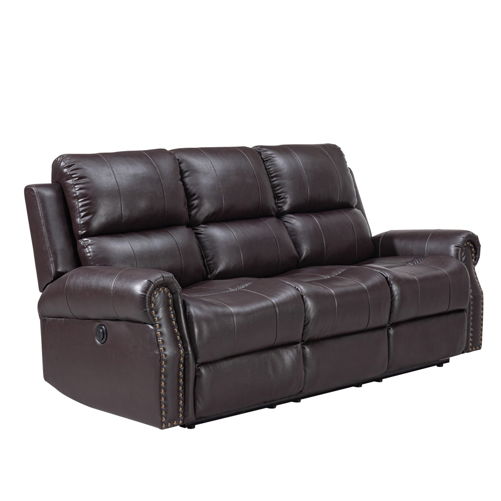 Tavi 83 Inch Sofa Power Recliner Nailhead Trim Cushioned Brown Finish By Casagear Home BM316490