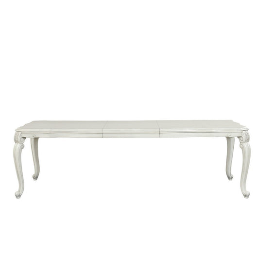 Ellia 77-101 Inch Vintage Extendable Dining Table, Scrolled, Ivory White By Casagear Home