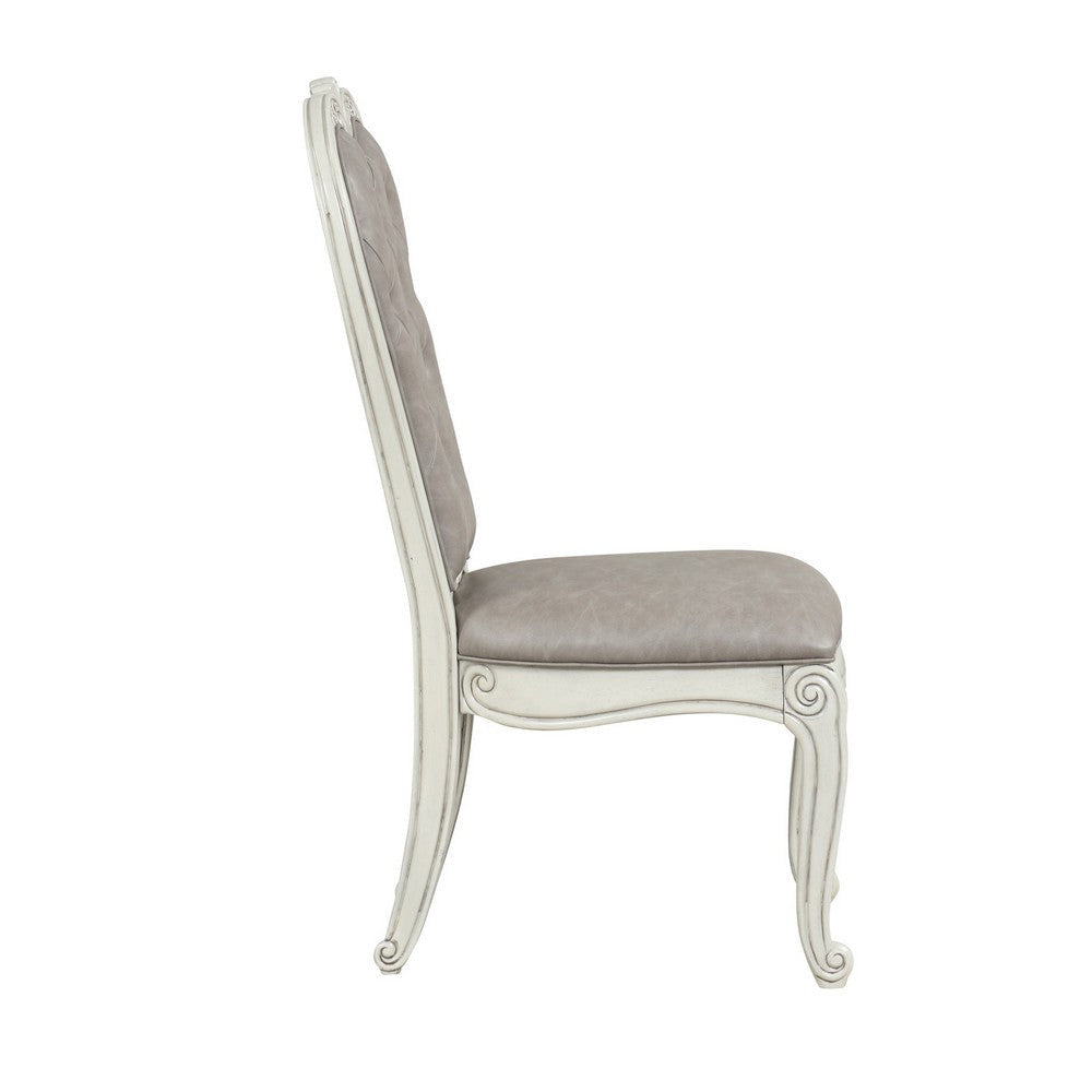 Ellia 26 Inch Side Dining Chair Gray Tufted Vintage Turned Feet Ivory By Casagear Home BM316493