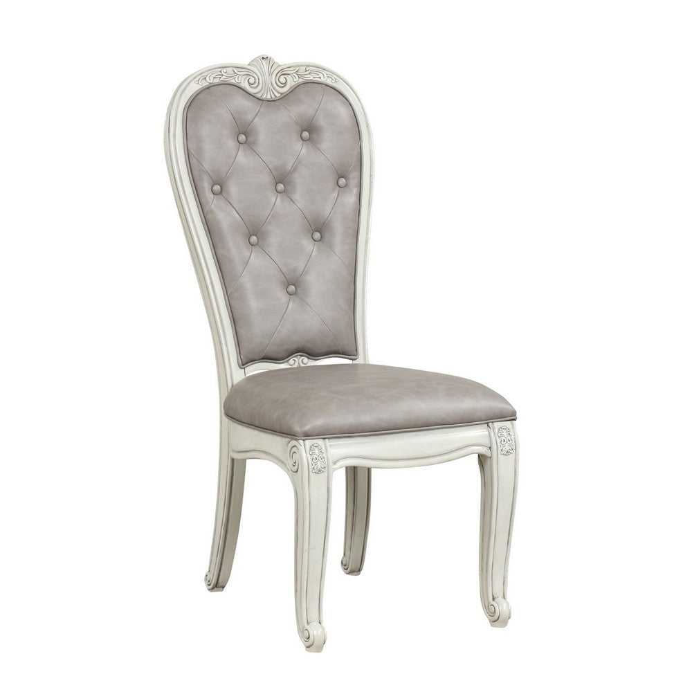 Ellia 26 Inch Side Dining Chair Gray Tufted Vintage Turned Feet Ivory By Casagear Home BM316493