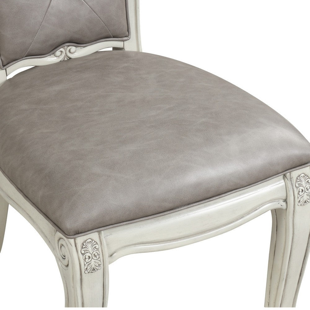 Ellia 26 Inch Side Dining Chair Gray Tufted Vintage Turned Feet Ivory By Casagear Home BM316493