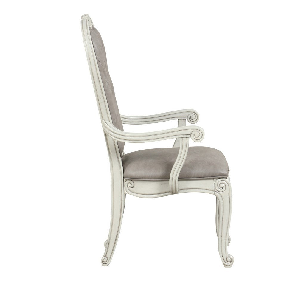 Ellia 26 Inch Side Dining Armchair Gray Tufted Vintage Turned Feet Ivory By Casagear Home BM316494