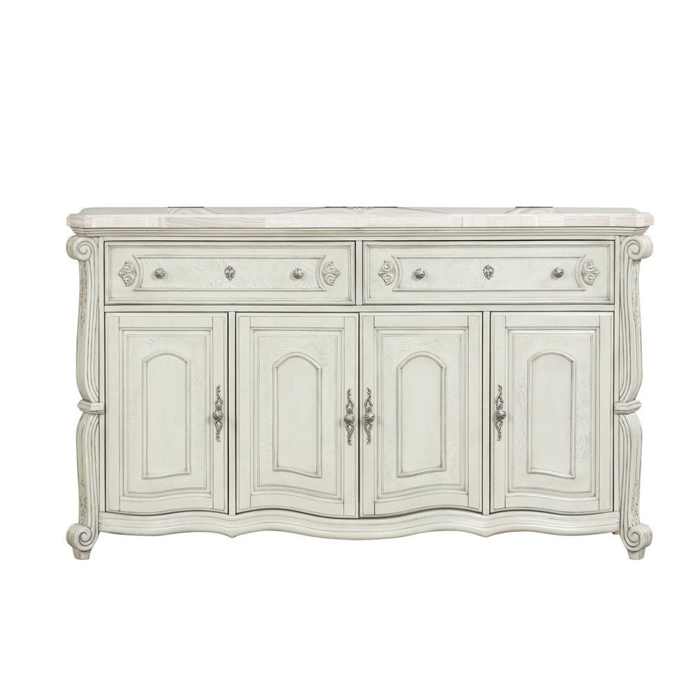 Ellia 68 Inch Vintage Sideboard Server Scrolled Doors 2 Drawer Ivory By Casagear Home BM316495