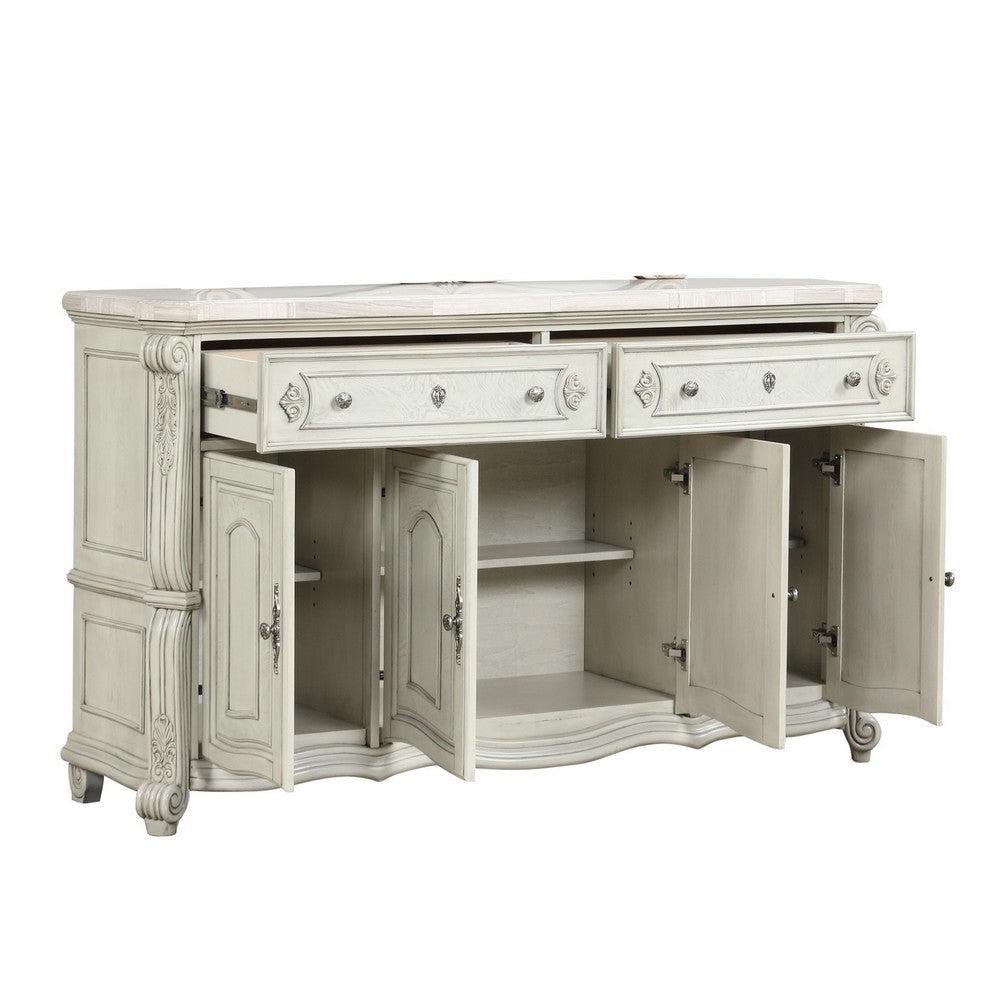 Ellia 68 Inch Vintage Sideboard Server Scrolled Doors 2 Drawer Ivory By Casagear Home BM316495