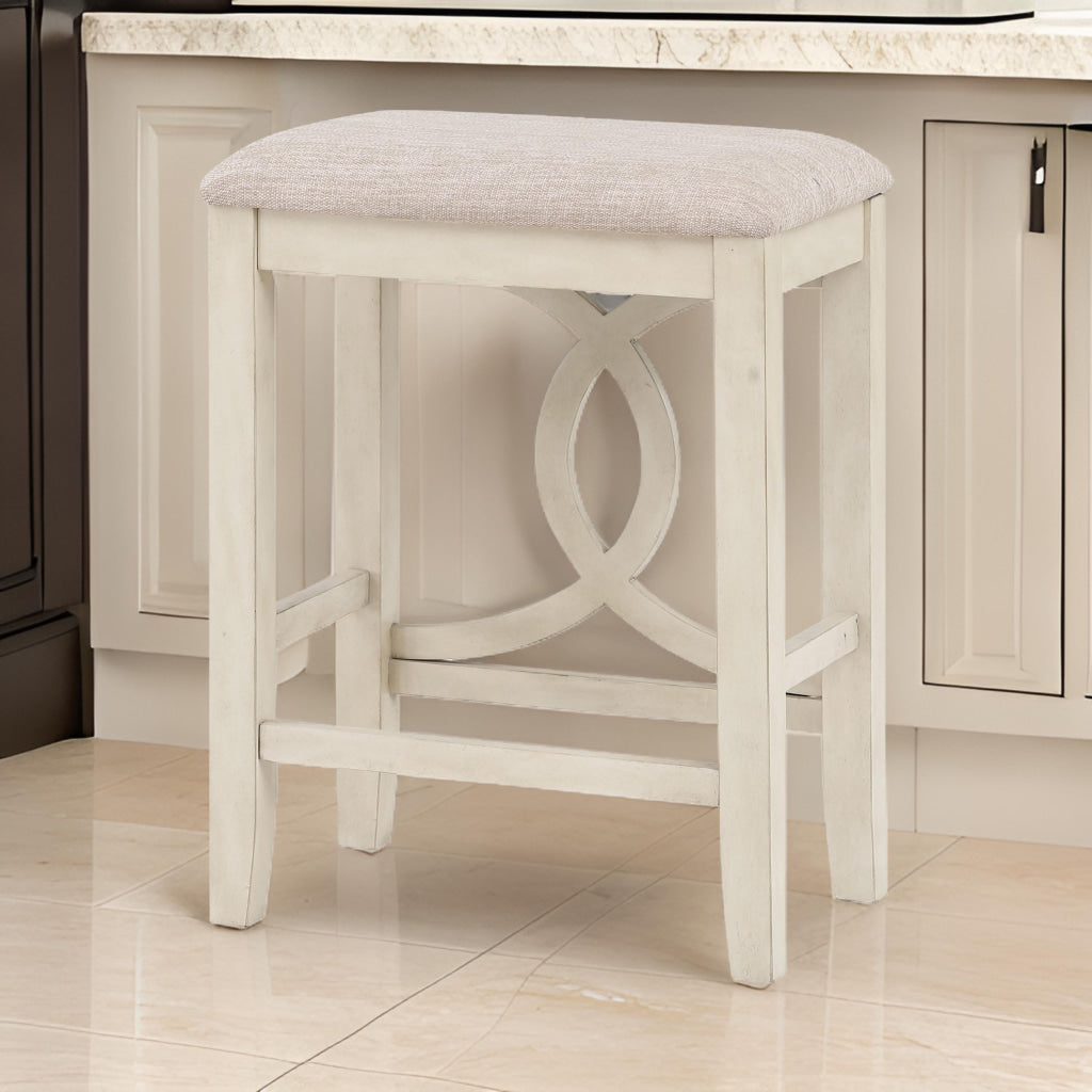 Ruth 25 Inch Counter Height Stool Set of 2, Beige Polyester Padded, White By Casagear Home