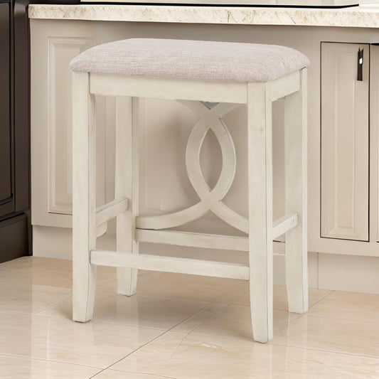 Ruth 25 Inch Counter Height Stool Set of 2 Beige Polyester Padded White By Casagear Home BM316496