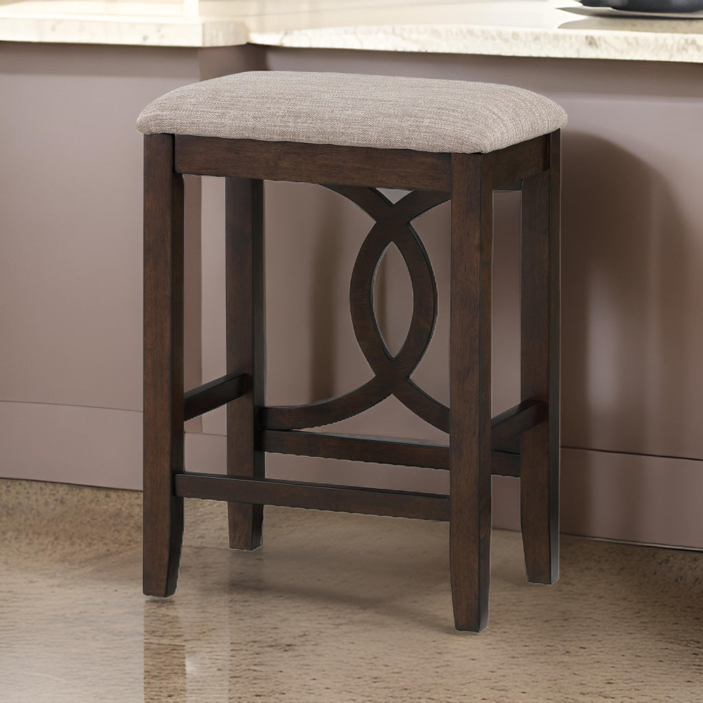 Ruth 25 Inch Counter Height Stool Set of 2, Beige Polyester Padded, Brown By Casagear Home