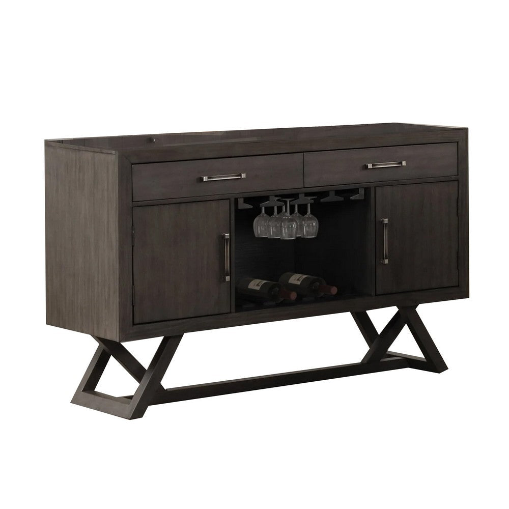 Ghy 56 Inch Dining Buffet Server, 2 Drawers, Side Door, Brown Cross Base By Casagear Home