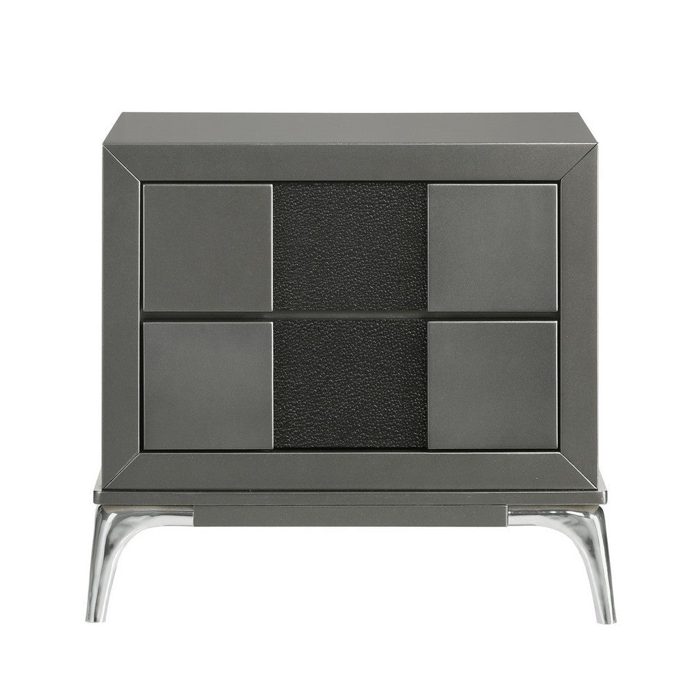 Rya 23 Inch Modern Nightstand with 2 Drawers Gray Wood Angled Chrome Legs By Casagear Home BM316506