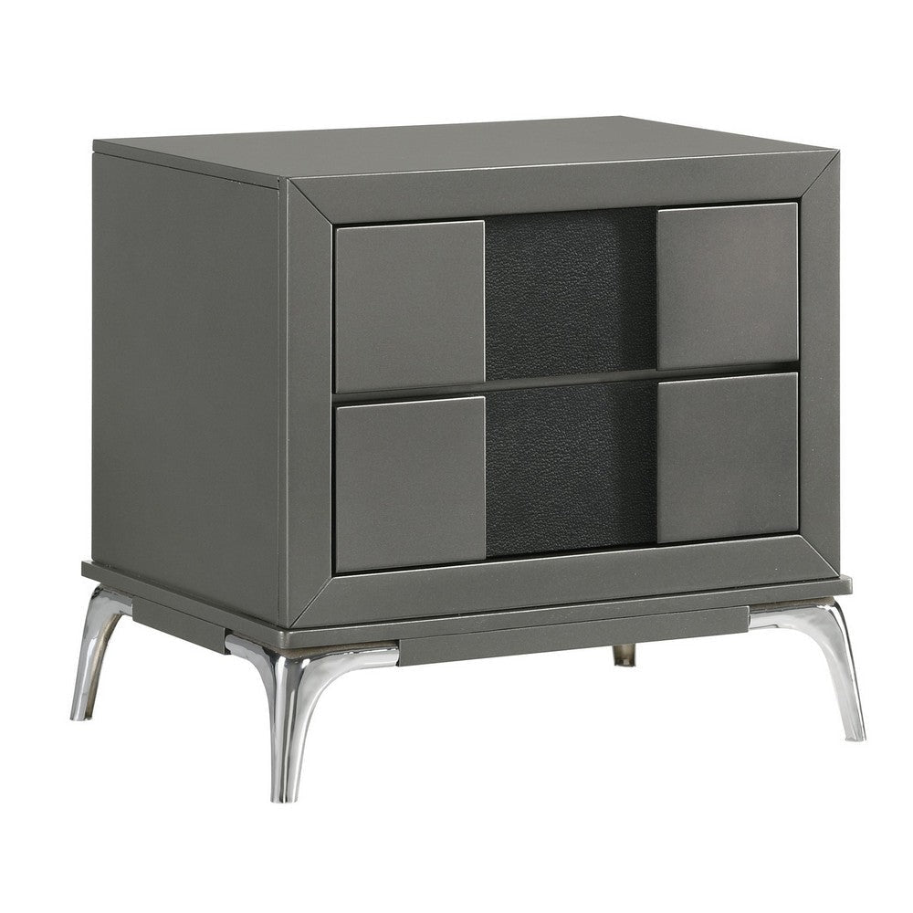 Rya 23 Inch Modern Nightstand with 2 Drawers Gray Wood Angled Chrome Legs By Casagear Home BM316506