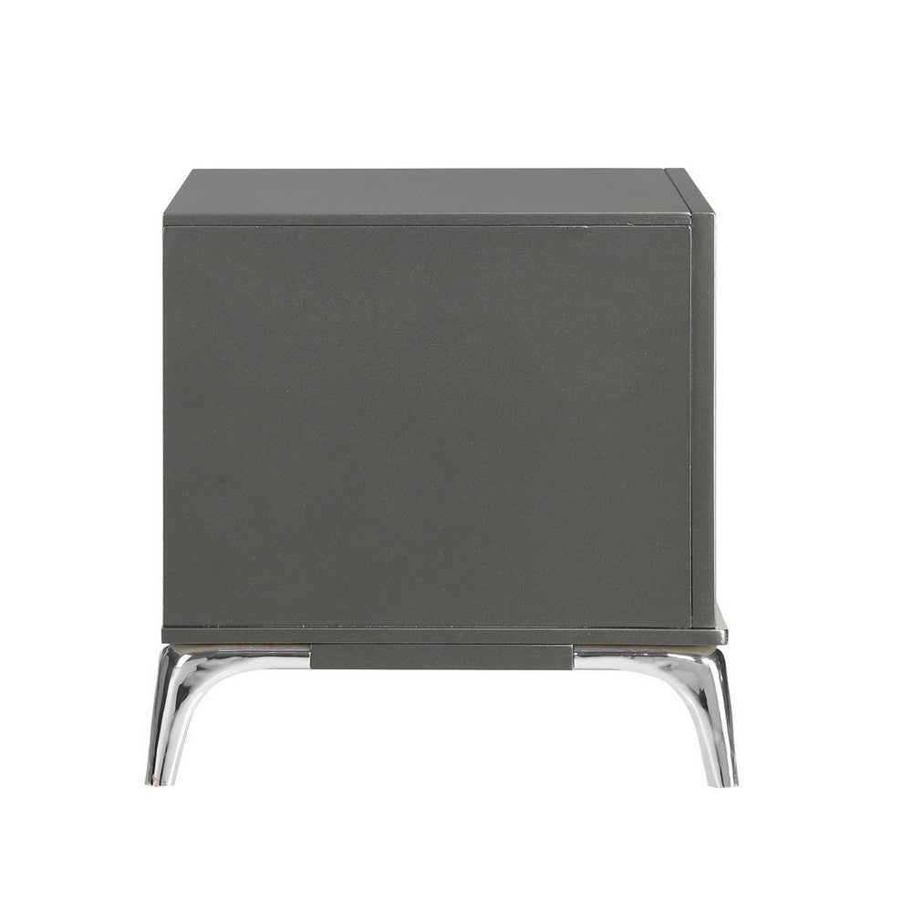 Rya 23 Inch Modern Nightstand with 2 Drawers Gray Wood Angled Chrome Legs By Casagear Home BM316506