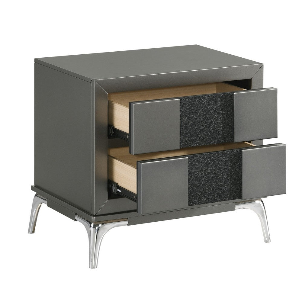 Rya 23 Inch Modern Nightstand with 2 Drawers Gray Wood Angled Chrome Legs By Casagear Home BM316506