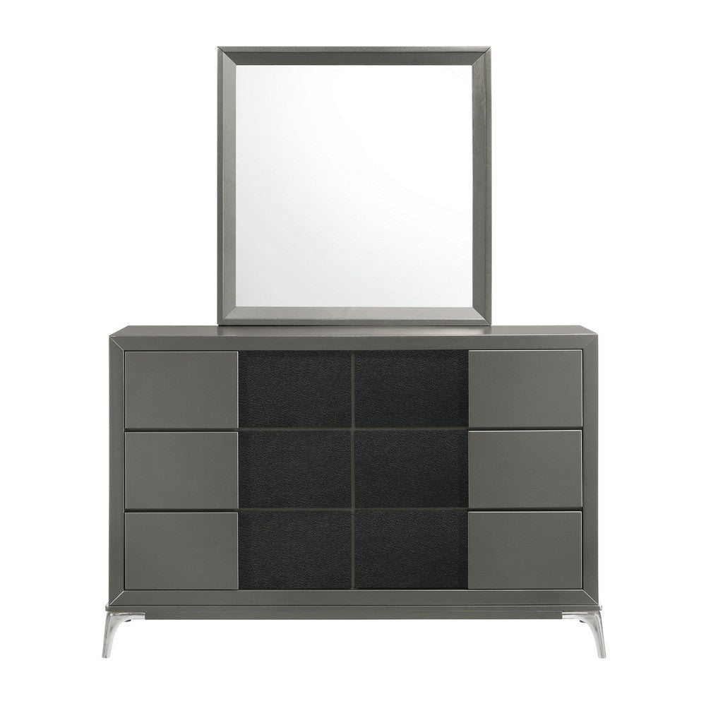 Rya 56 Inch Modern Wide Dresser with 6 Drawers Gray Wood Chrome By Casagear Home BM316507