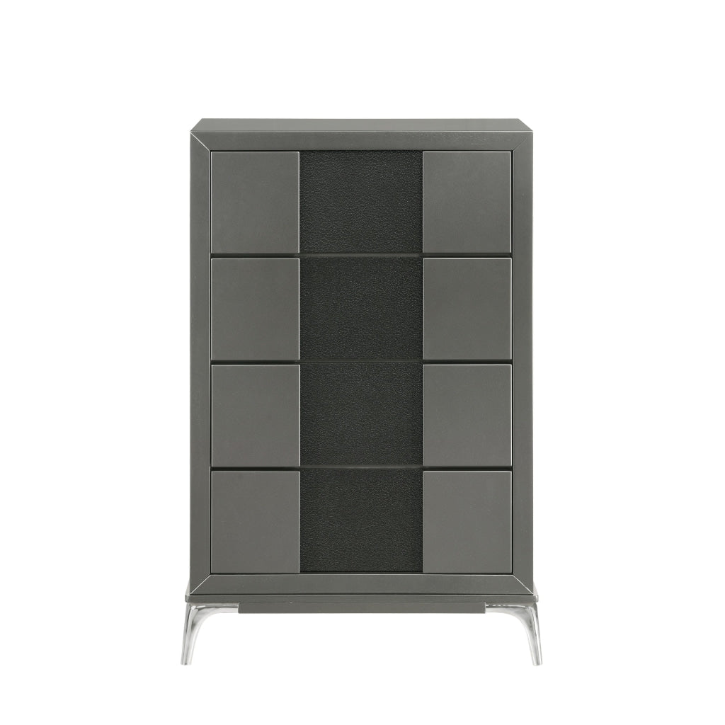 Rya 48 Inch Tall Dresser Chest 4 Drawers Gray Wood Angled Chrome Legs By Casagear Home BM316508