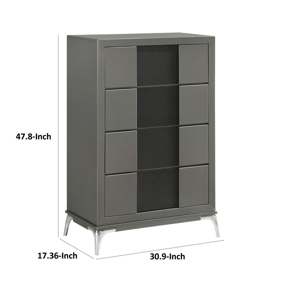 Rya 48 Inch Tall Dresser Chest 4 Drawers Gray Wood Angled Chrome Legs By Casagear Home BM316508