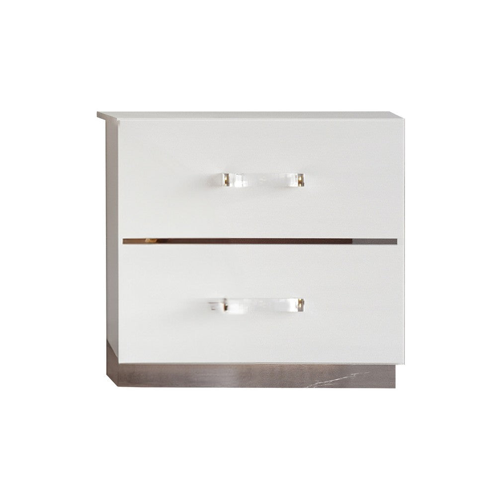 Ruo 25’’ Inch Modern Nightstand 2 Drawers Chrome Plinth Base White Wood By Casagear Home BM316509