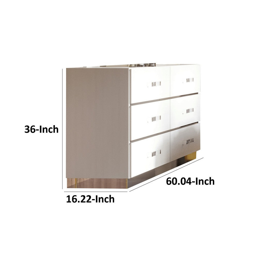 Ruo 60 Inch Modern Wide Dresser 6 Drawers Chrome Plinth Base White Wood By Casagear Home BM316510