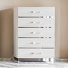 Ruo 50 Inch Tall Dresser Chest, 5 Drawers, Chrome Plinth Base, White Wood By Casagear Home