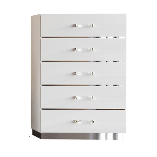 Ruo 50 Inch Tall Dresser Chest, 5 Drawers, Chrome Plinth Base, White Wood By Casagear Home