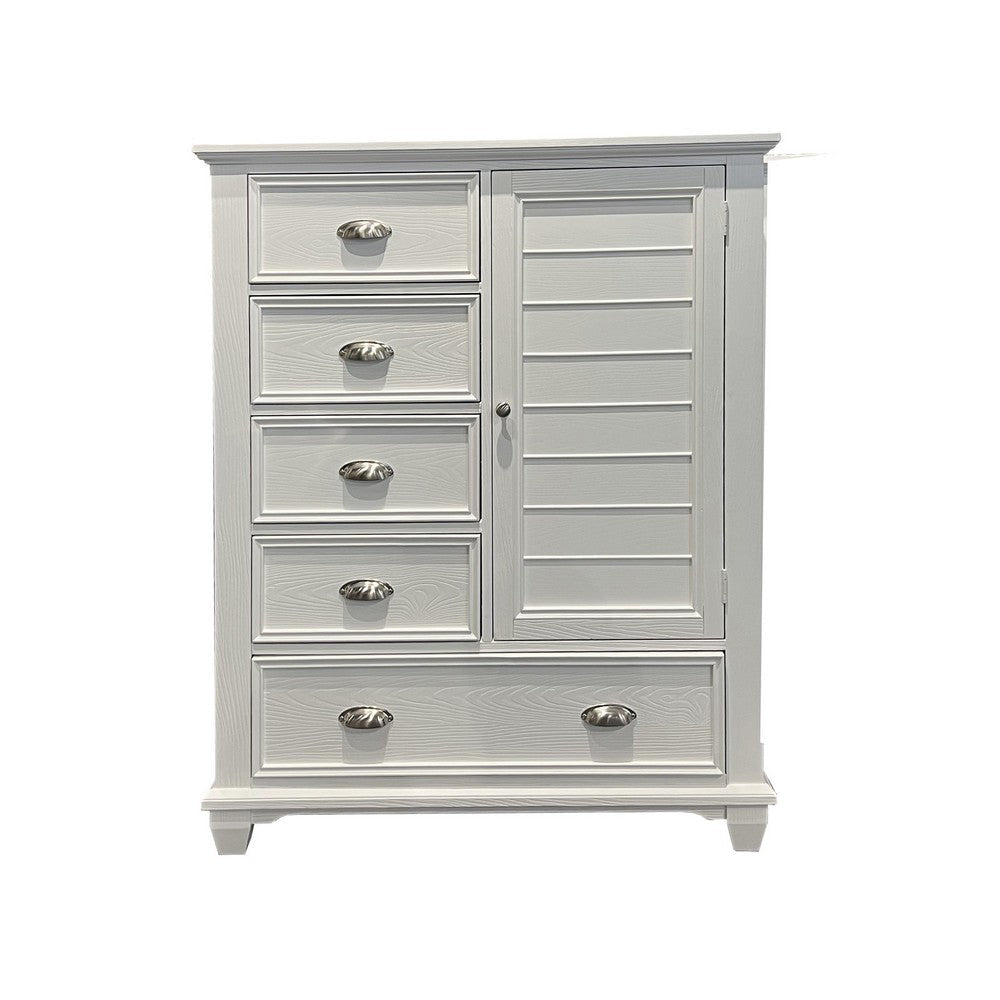 Limi 52 Inch Tall Dresser Chest with 6 Drawers and Door Shelves White Wood By Casagear Home BM316512