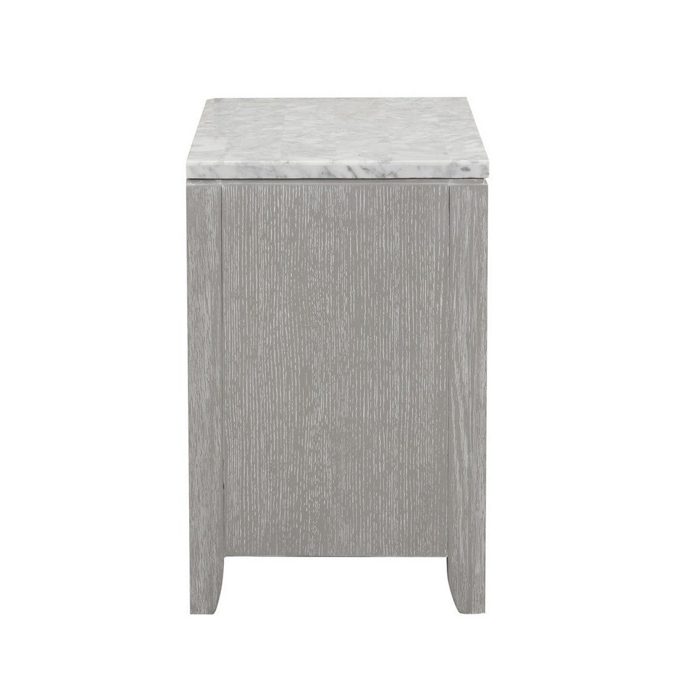 Ion 30 Inch Nightstand 2 Drawers White Marble Top Farmhouse Gray Wood By Casagear Home BM316513