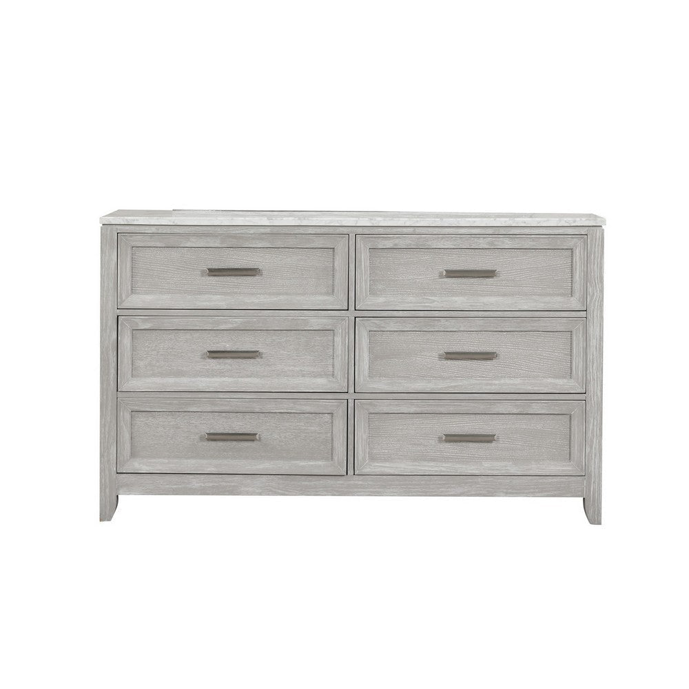 Ion 65 Inch Wide Dresser 6 Drawers White Marble Top Farmhouse Gray Wood By Casagear Home BM316514