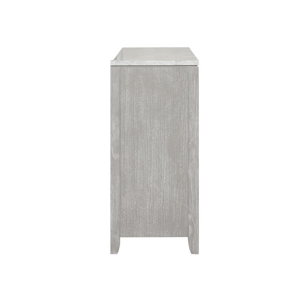 Ion 65 Inch Wide Dresser 6 Drawers White Marble Top Farmhouse Gray Wood By Casagear Home BM316514