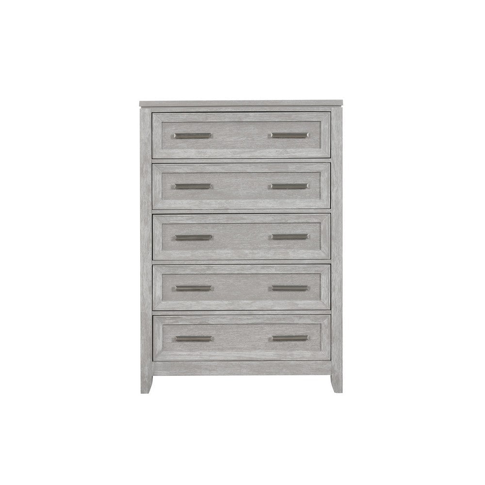 Ion 56 Inch Tall Dresser Chest 5 Drawers White Marble Top Farmhouse Gray By Casagear Home BM316515