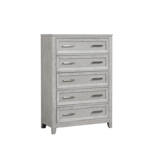 Ion 56 Inch Tall Dresser Chest, 5 Drawers, White Marble Top, Farmhouse Gray By Casagear Home