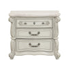 Ellia 32 Inch Nightstand Scrolled Design 3 Drawers Vintage Ivory White By Casagear Home BM316516