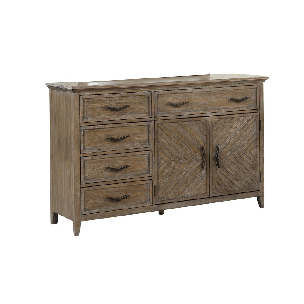 Tybe 64 Inch Wide Dresser, 5 Drawers, Double Door Cabinet, Brown Wood By Casagear Home