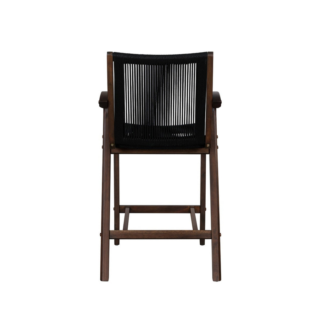 Remi 26 Inch Counter Height Chair Black Acacia Wood Rope Cord Wrapping By Casagear Home BM316522