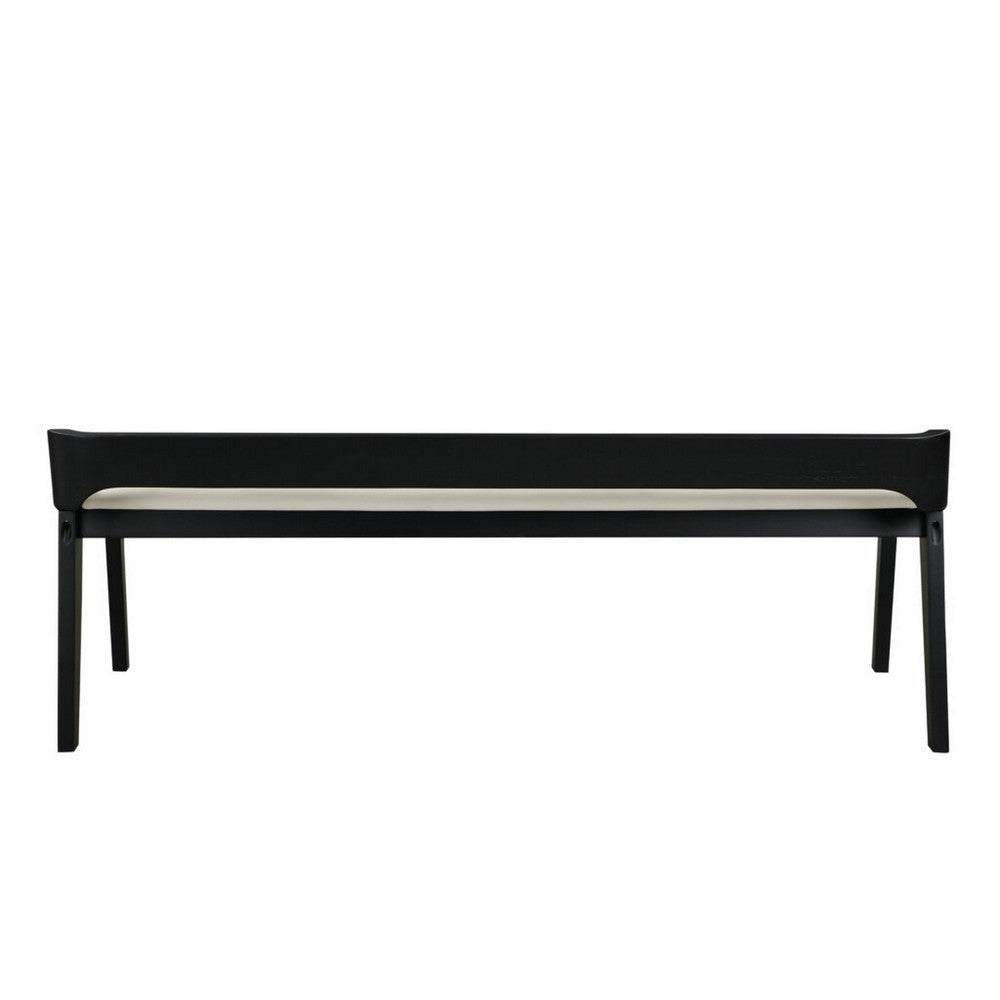 Kee 60 Inch Dining Bench Black Rubberwood Frame Low Back Cushioned Seat By Casagear Home BM316523