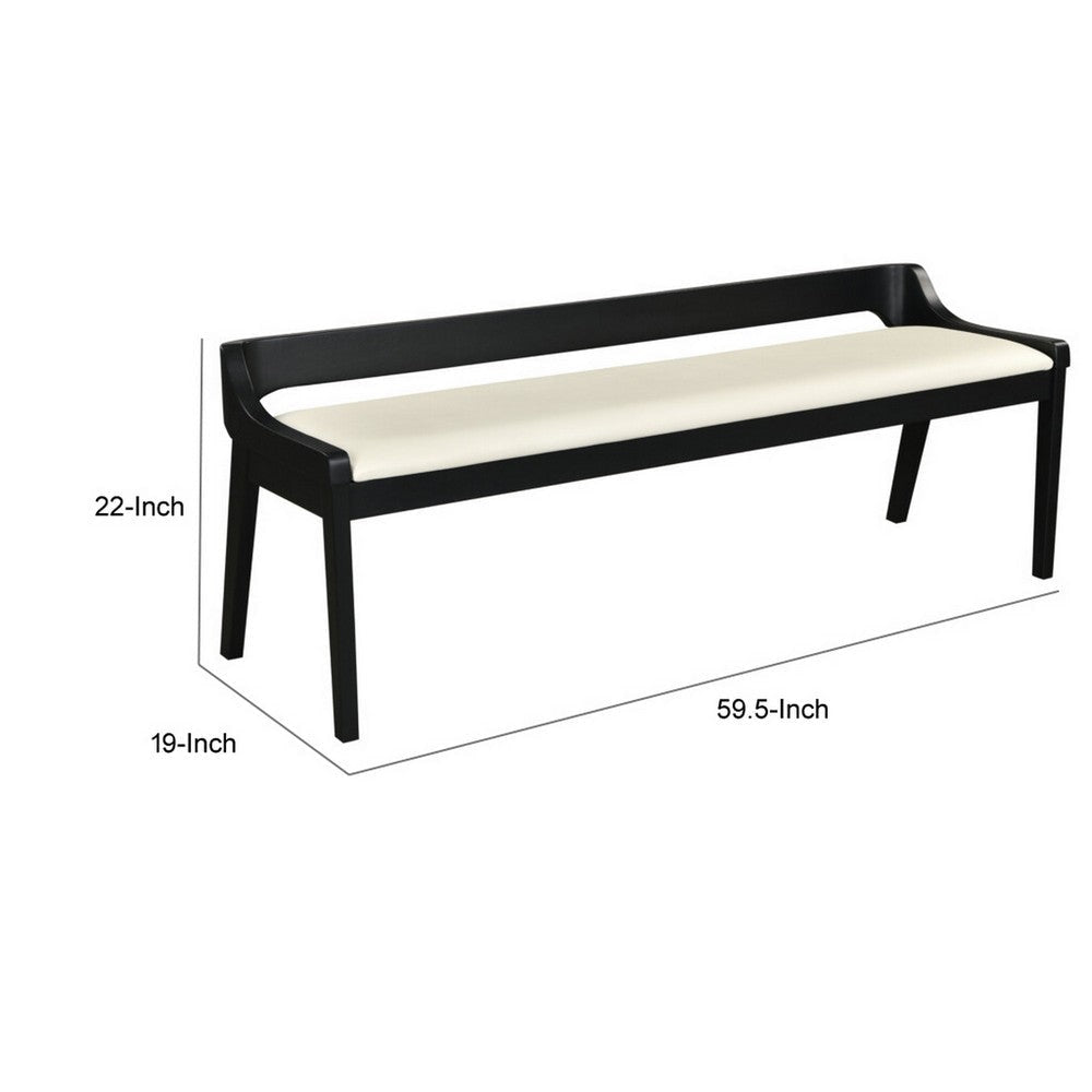 Kee 60 Inch Dining Bench Black Rubberwood Frame Low Back Cushioned Seat By Casagear Home BM316523