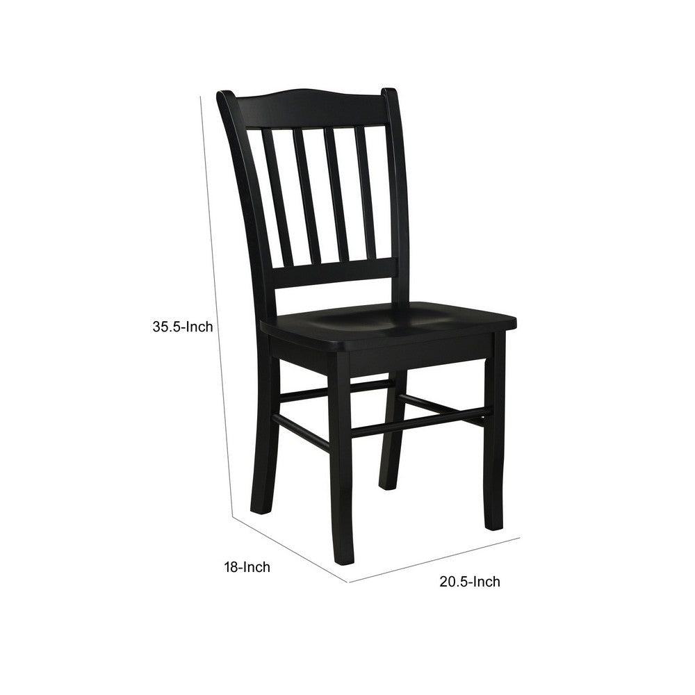 Nova 18 Inch Dining Side Chair Set of 2 Slatted Backrests Jet Black Wood By Casagear Home BM316524