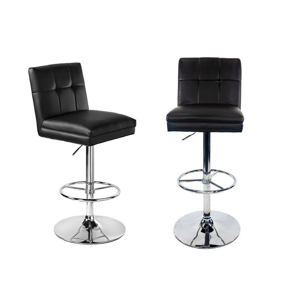 26-36 Inch Swivel Barstool Chair Set of 2, Adjustable, Black Faux Leather By Casagear Home