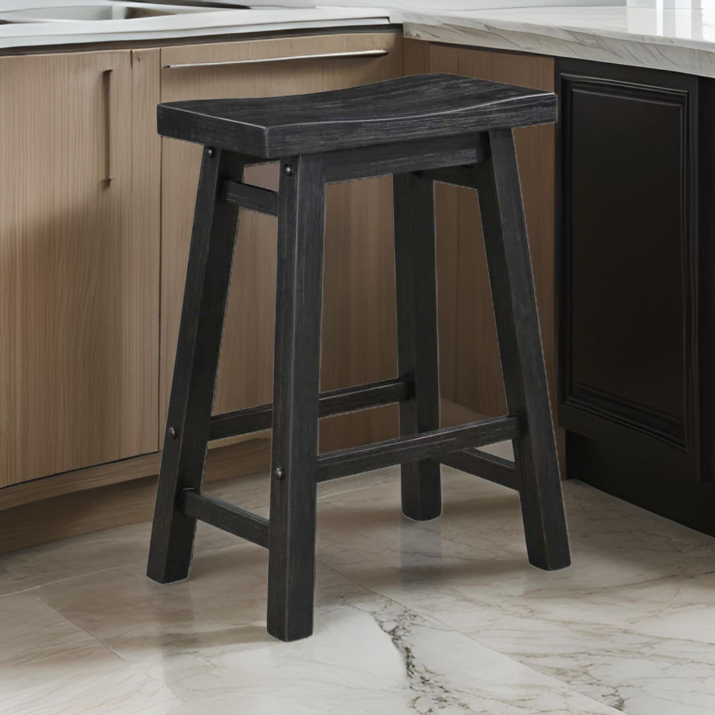 Amber 24 Inch Counter Stool Ergonomic Saddle Seats Charcoal Black Wood By Casagear Home BM316526