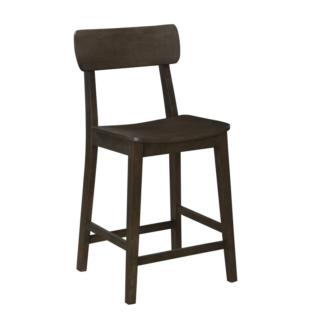 24 Inch Counter Stool Chair Rubberwood Curved Back and Seat Dark Gray By Casagear Home BM316528