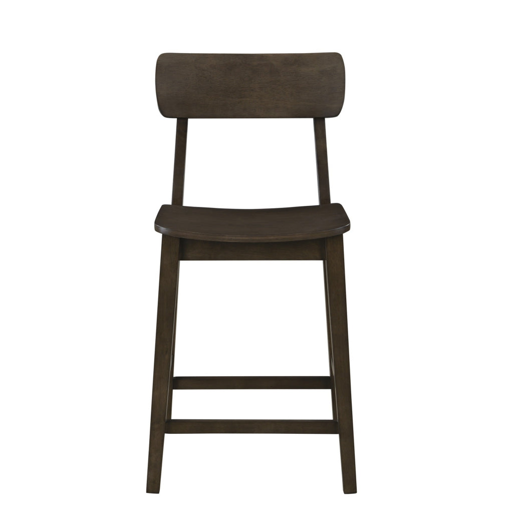 24 Inch Counter Stool Chair Rubberwood Curved Back and Seat Dark Gray By Casagear Home BM316528