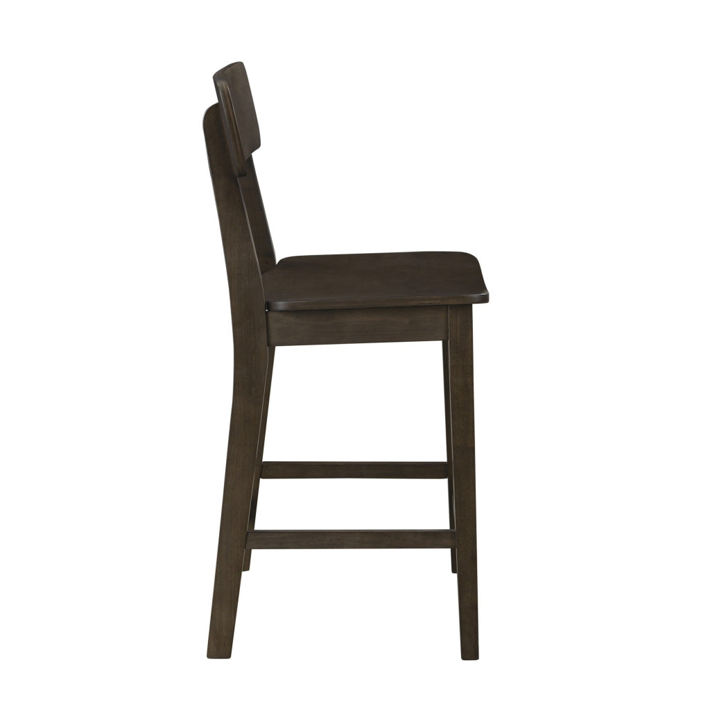 24 Inch Counter Stool Chair Rubberwood Curved Back and Seat Dark Gray By Casagear Home BM316528