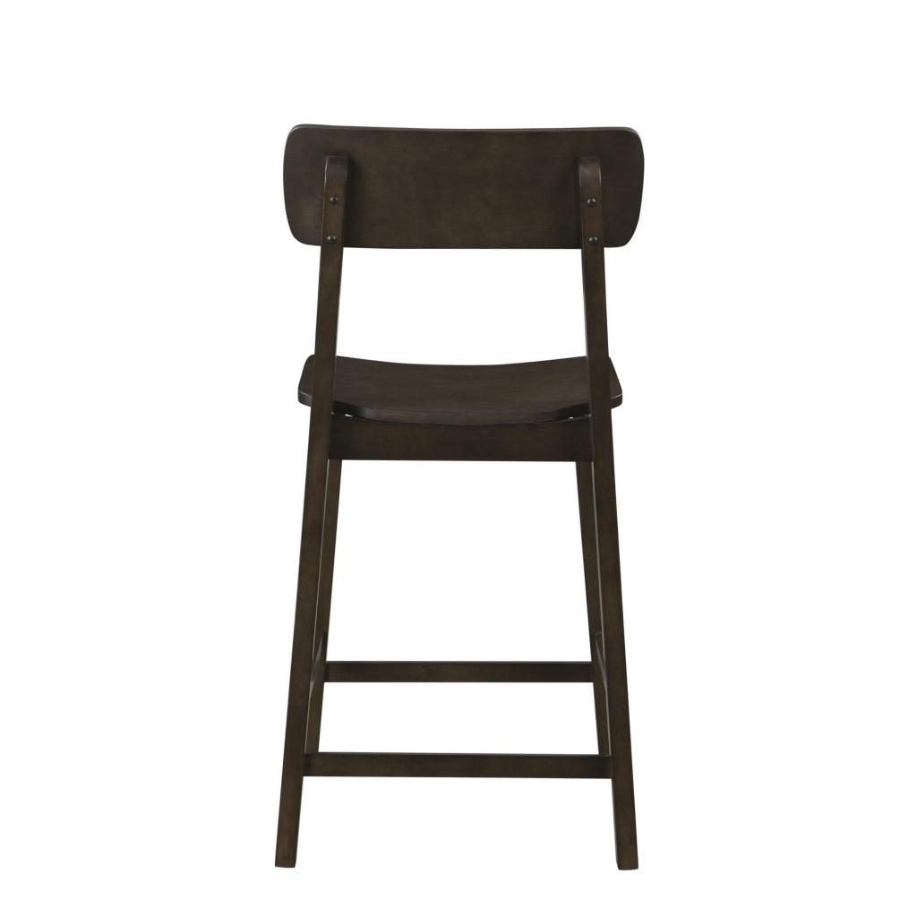 24 Inch Counter Stool Chair Rubberwood Curved Back and Seat Dark Gray By Casagear Home BM316528